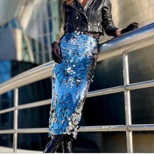 Zara sequin silver midi skirt